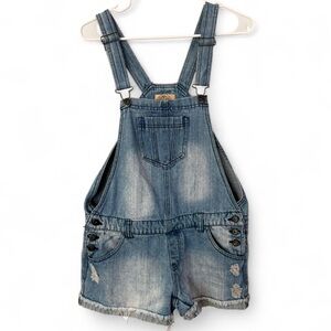 Sz XS/S Y2K 2010’s Indie Sleaze Boho Highway Light Wash Short Short Overalls